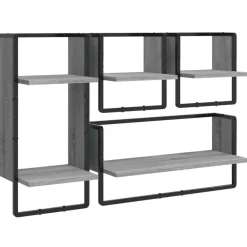 vidaXL Estantes pared con barras 4 pzas madera ingeniería Gris sonoma Outlet