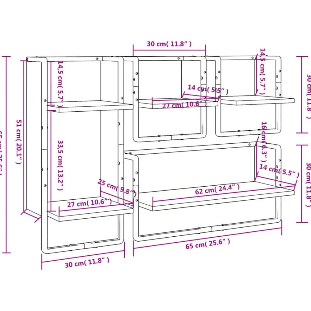 vidaXL Estantes pared con barras 4 pzas madera ingeniería Gris sonoma Outlet