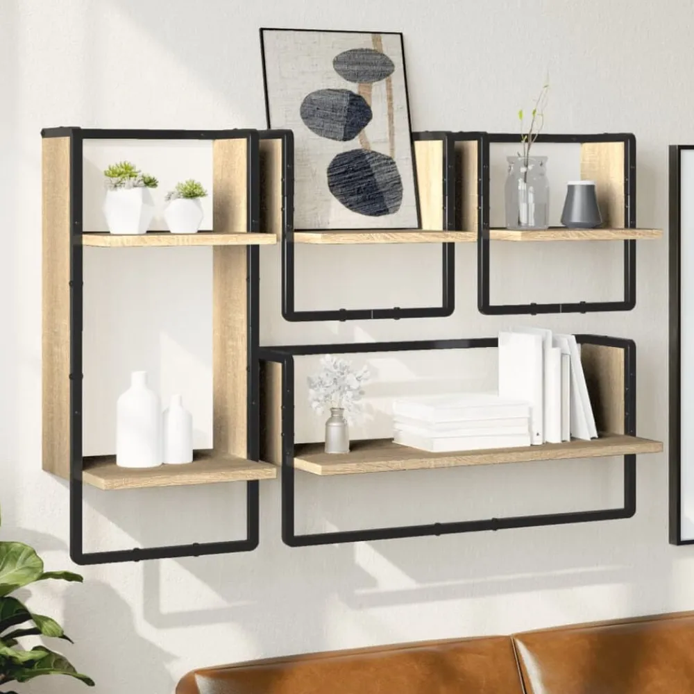 vidaXL Estantes pared con barras 4 pzas madera ingeniería Roble Sonoma Sale
