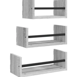 vidaXL Estantes pared con barras 3 pzas madera ingeniería Gris sonoma New