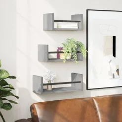 vidaXL Estantes pared con barras 3 pzas madera ingeniería Gris sonoma New