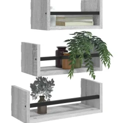 vidaXL Estantes pared con barras 3 pzas madera ingeniería Gris sonoma New