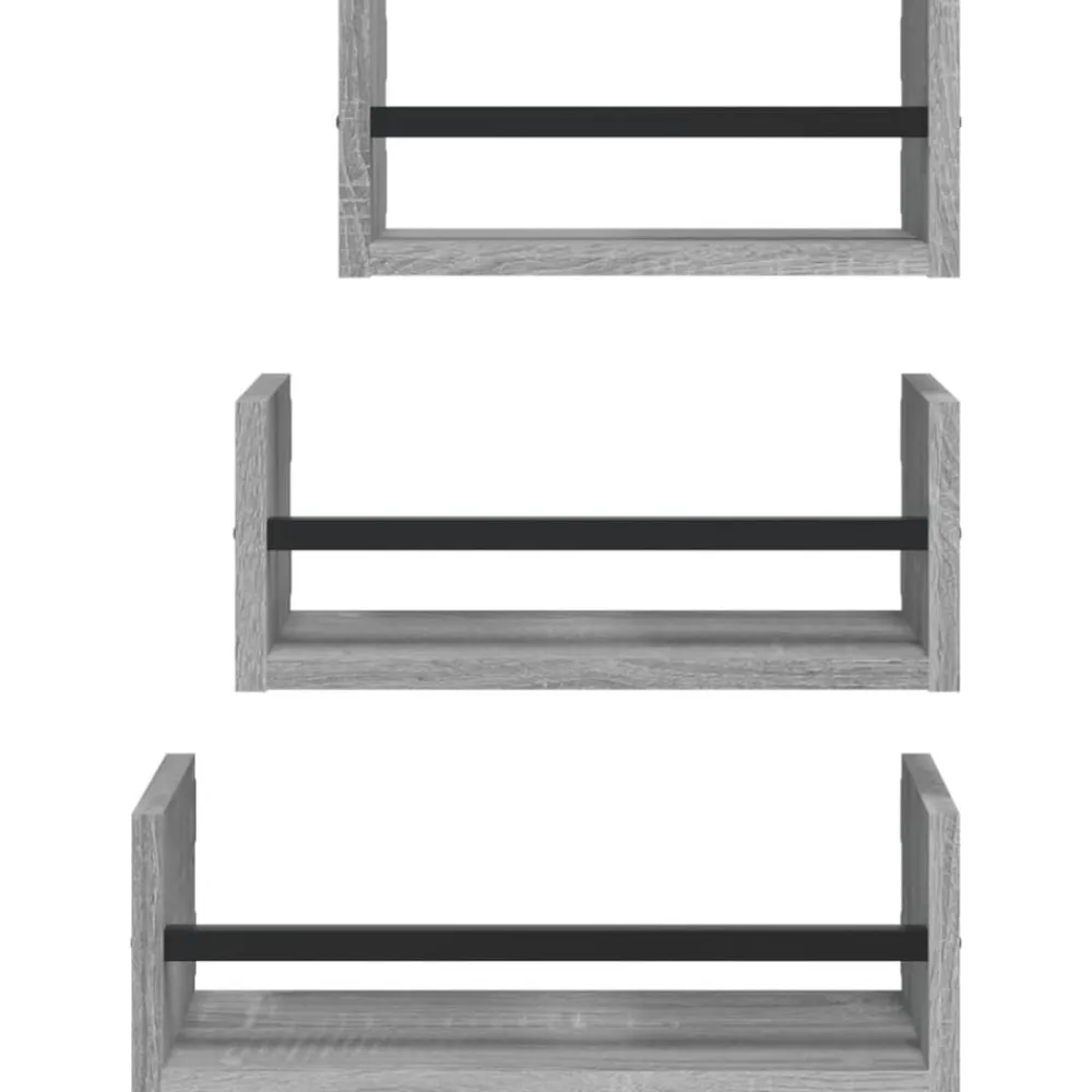 vidaXL Estantes pared con barras 3 pzas madera ingeniería Gris sonoma New