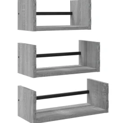 vidaXL Estantes pared con barras 3 pzas madera ingeniería Gris sonoma New