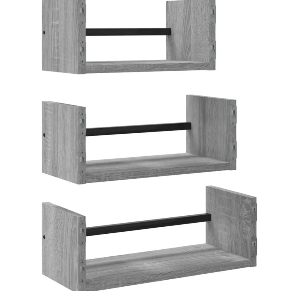 vidaXL Estantes pared con barras 3 pzas madera ingeniería Gris sonoma New
