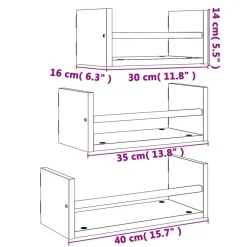 vidaXL Estantes pared con barras 3 pzas madera ingeniería Gris sonoma New