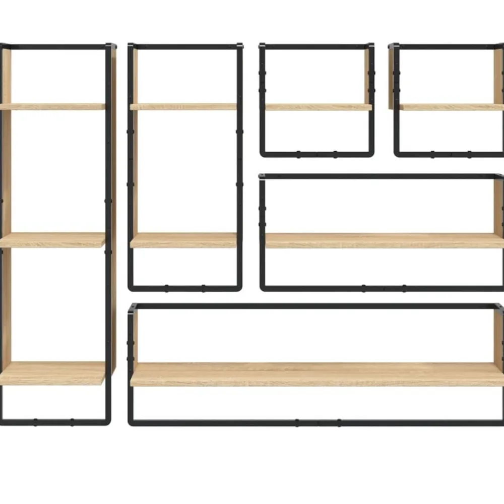 vidaXL Estanterías-Estantes pared con barras 6 pzas madera ingeniería
