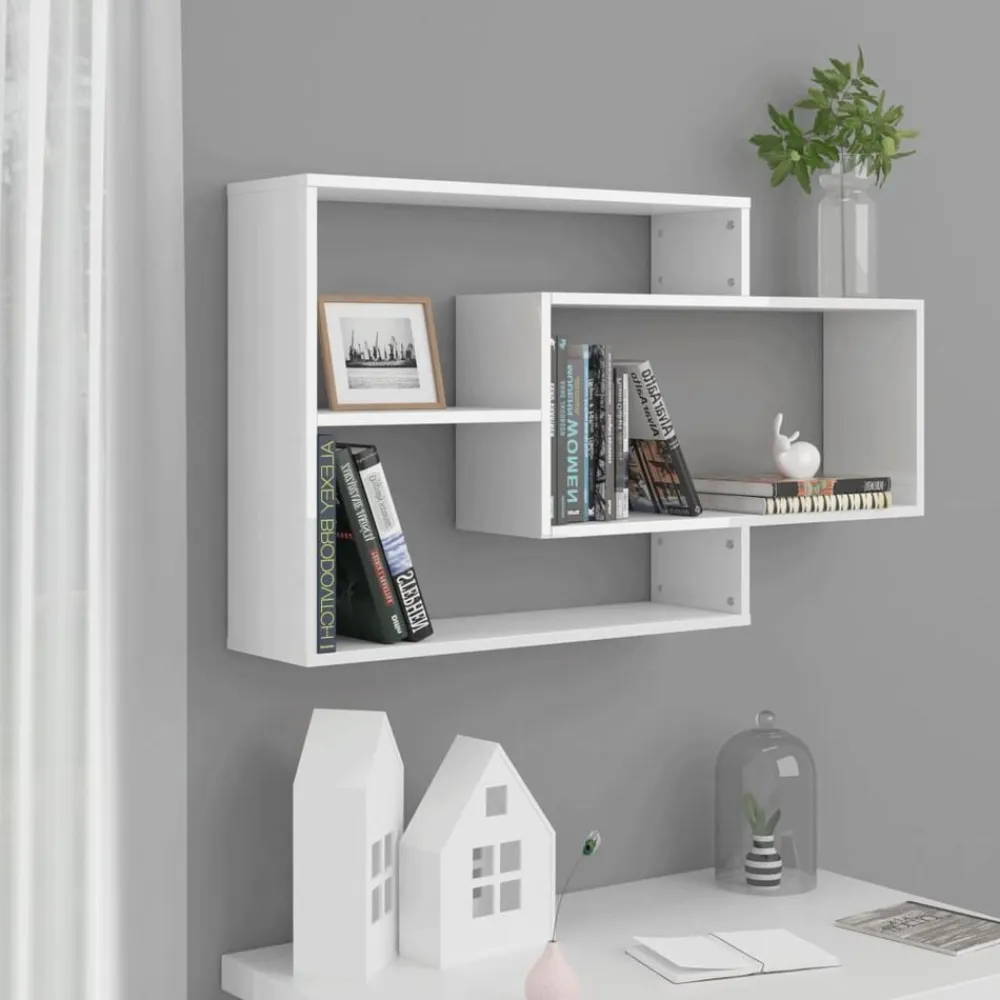 vidaXL Estantes pared madera contrachapada blanco brillo 104x20x58,5cm Blanco brillante Hot