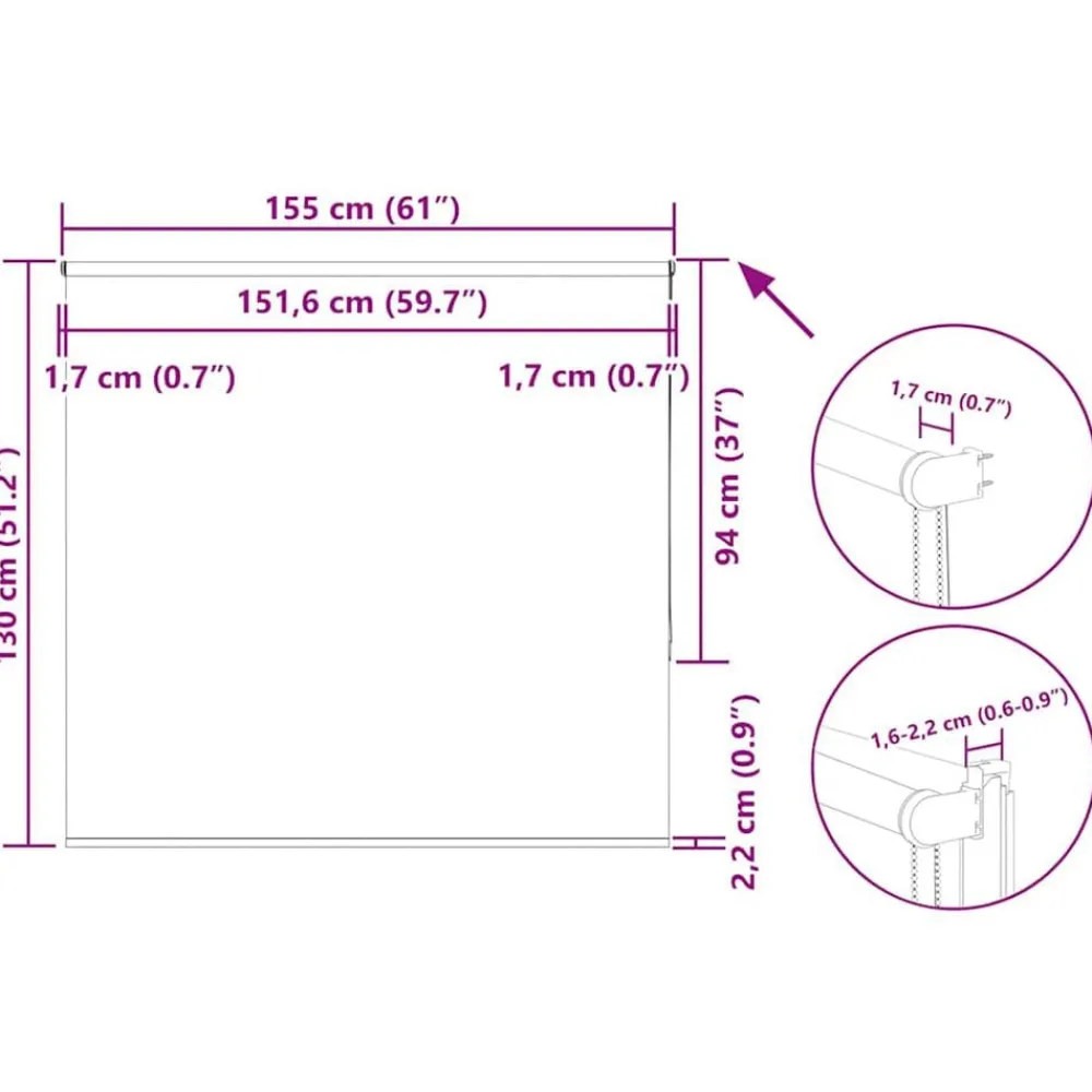 vidaXL Decoración-Estor Enrollable Opaco 155x130 cm Tela Ancho 151,6 cm