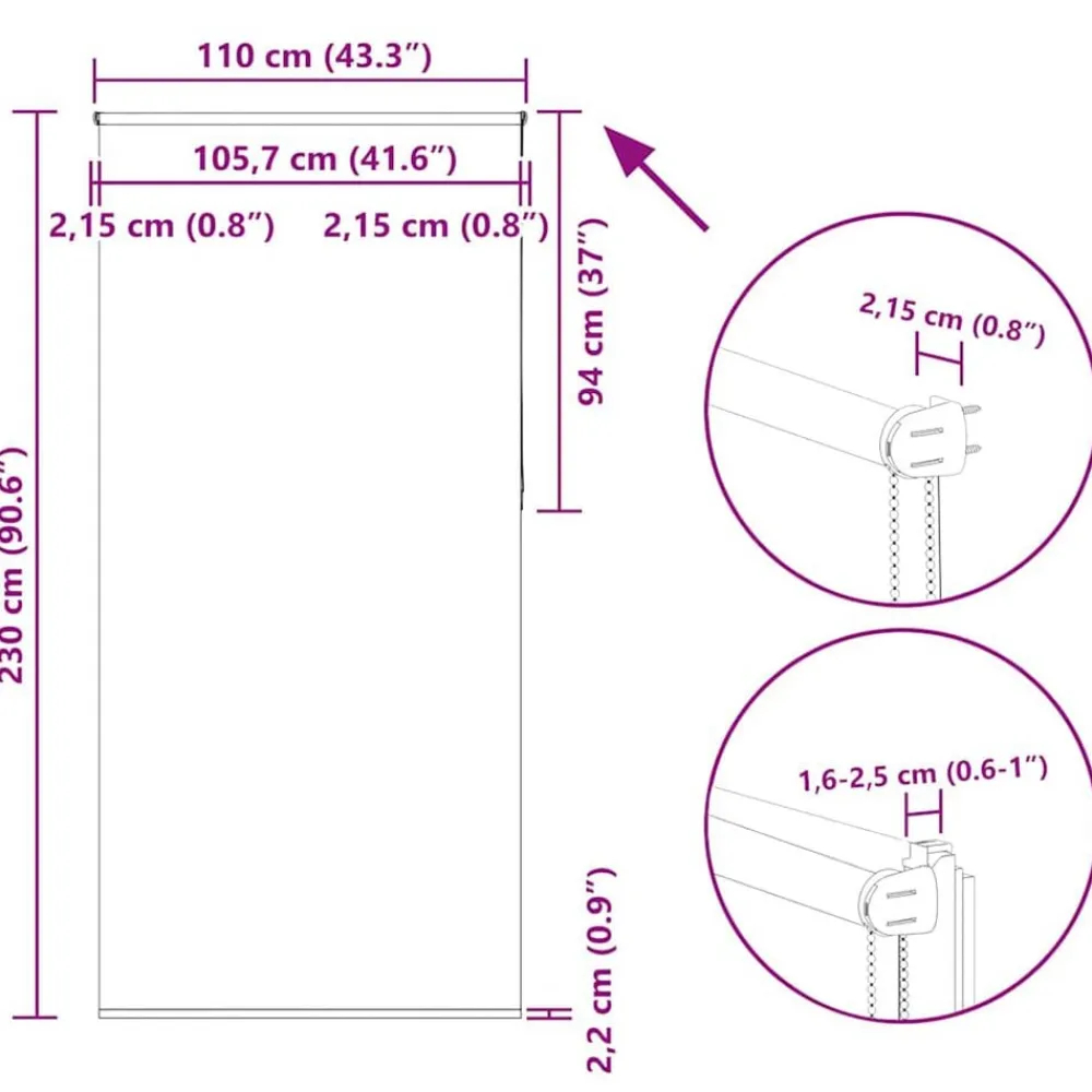 vidaXL Estor Enrollable Opaco Blanco Roto 110x230cm Tela Ancho 105,7cm Blanco crudo Hot