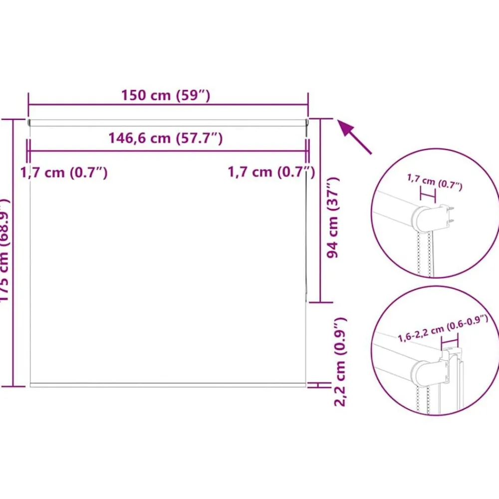 vidaXL Decoración-Estor Enrollable Opaco 150x175 cm Tela Ancho 146,6cm