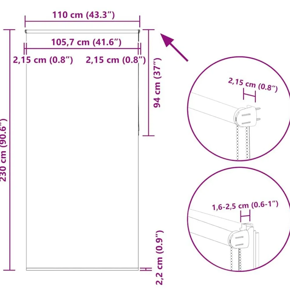 vidaXL Decoración-Estor Enrollable Opaco 110x230 cm Tela Ancho 105,7 cm