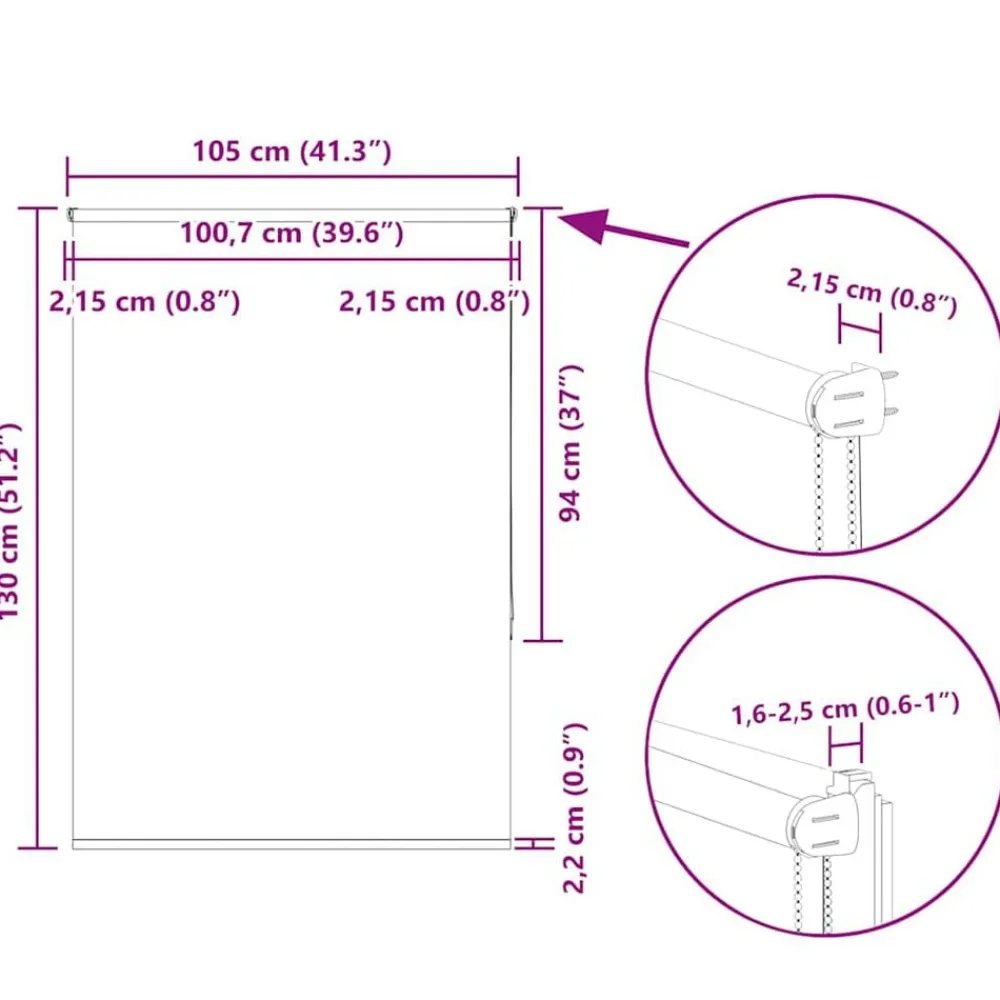 vidaXL Estor Enrollable Opaco Blanco Roto 105x130cm Tela Ancho 100,7cm Blanco crudo Clearance