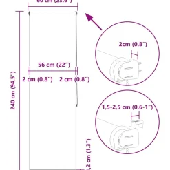 vidaXL Estor enrollable para ducha tela 60x240 cm ancho 56 cm Blanco New
