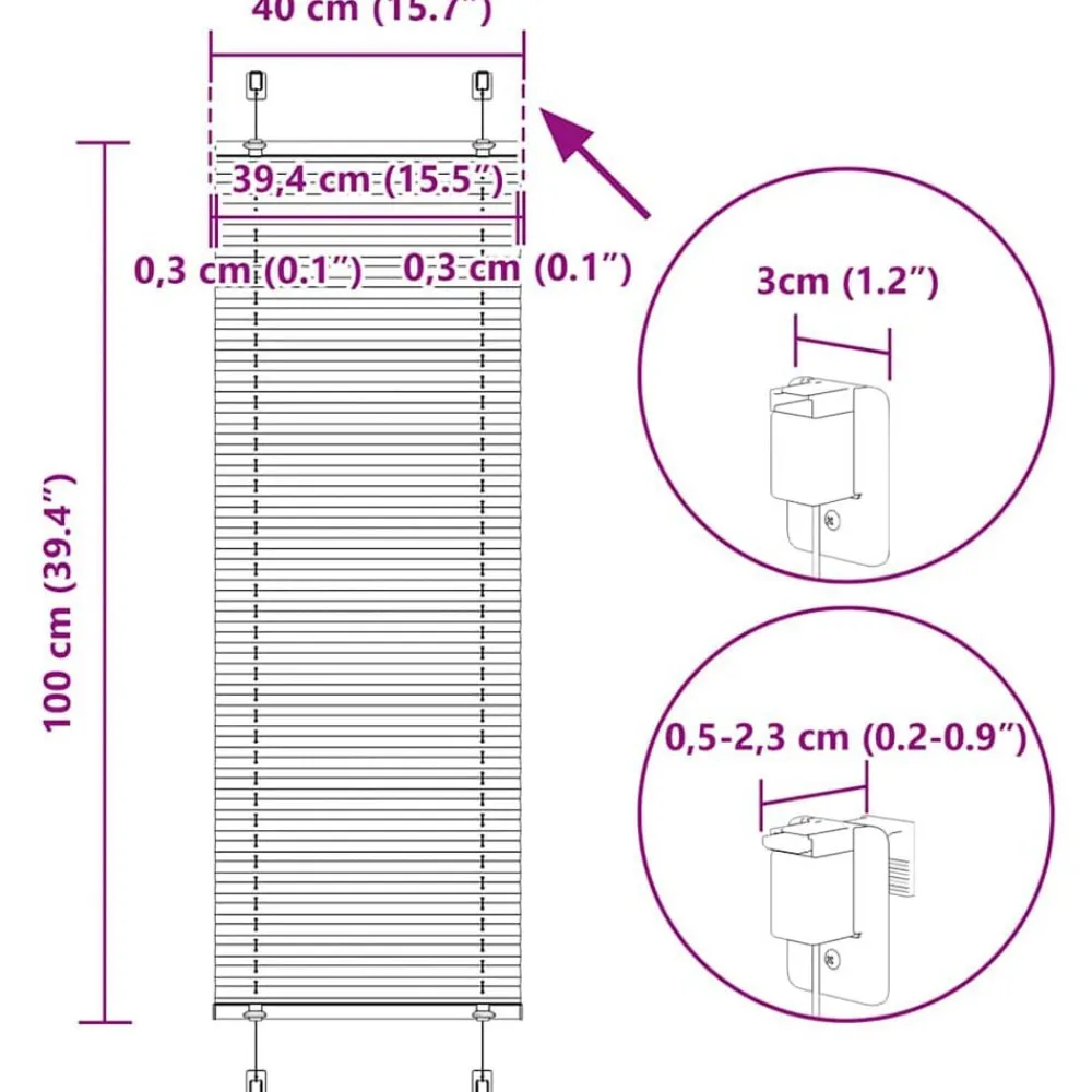 vidaXL Decoración-Estor Plisado 40x100 cm Tela Ancho 39,4 cm Poliéster