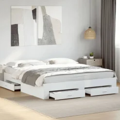 vidaXL Camas Y Accesorios-Estructura cama con cajones madera ingeniería blanca 200x200 cm
