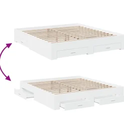 vidaXL Camas Y Accesorios-Estructura cama con cajones madera ingeniería blanca 200x200 cm