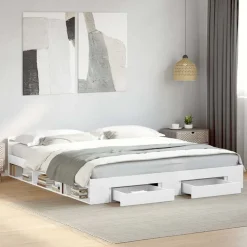 vidaXL Estructura cama con cajones madera ingeniería blanca 200x200 cm Blanco Sale