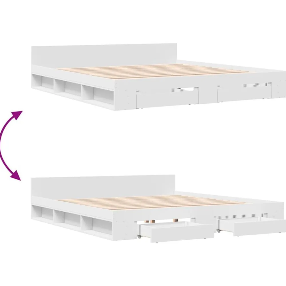 vidaXL Estructura cama con cajones madera ingeniería blanca 200x200 cm Blanco Sale