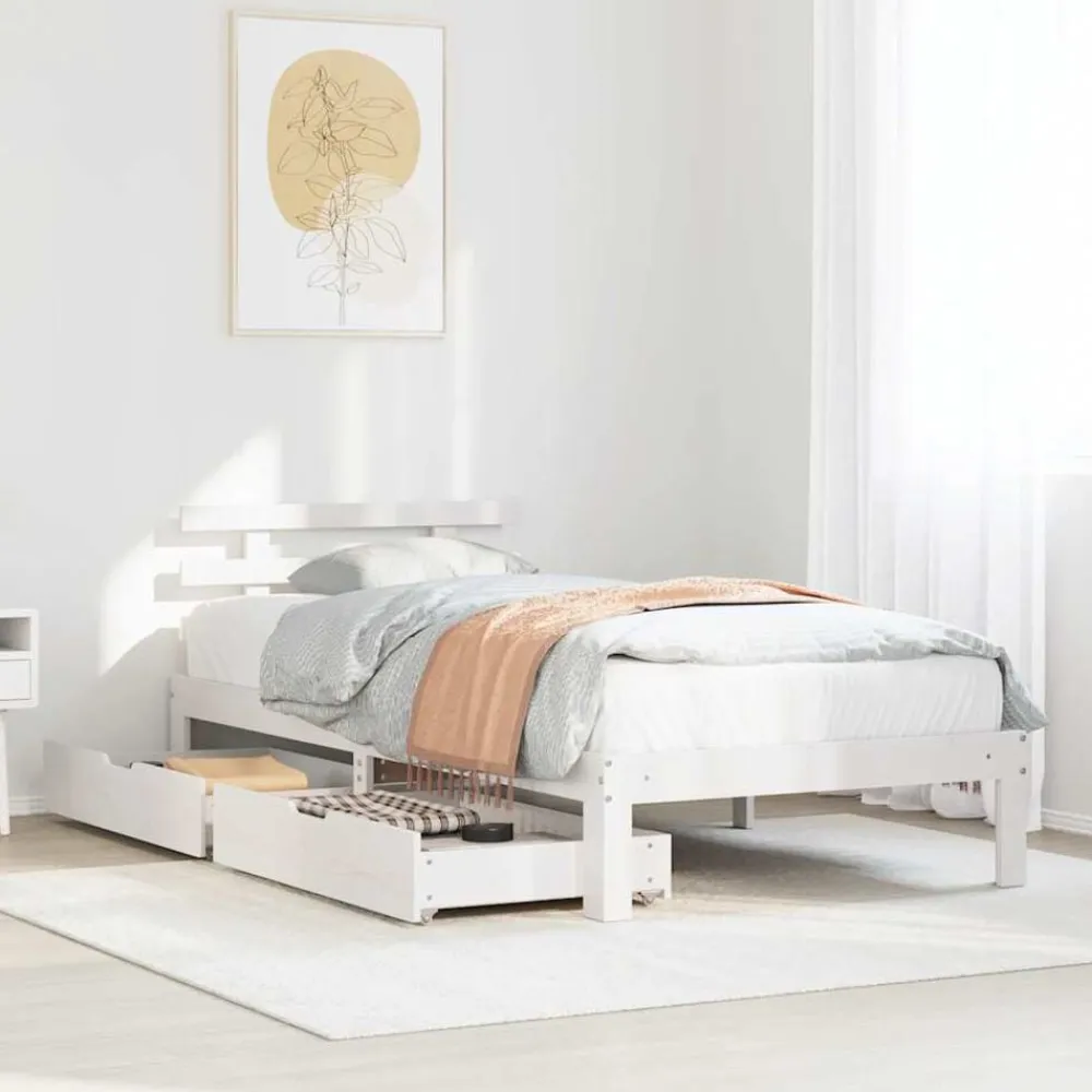vidaXL Camas Y Accesorios-Estructura cama con cajones madera maciza pino 75x190 cm