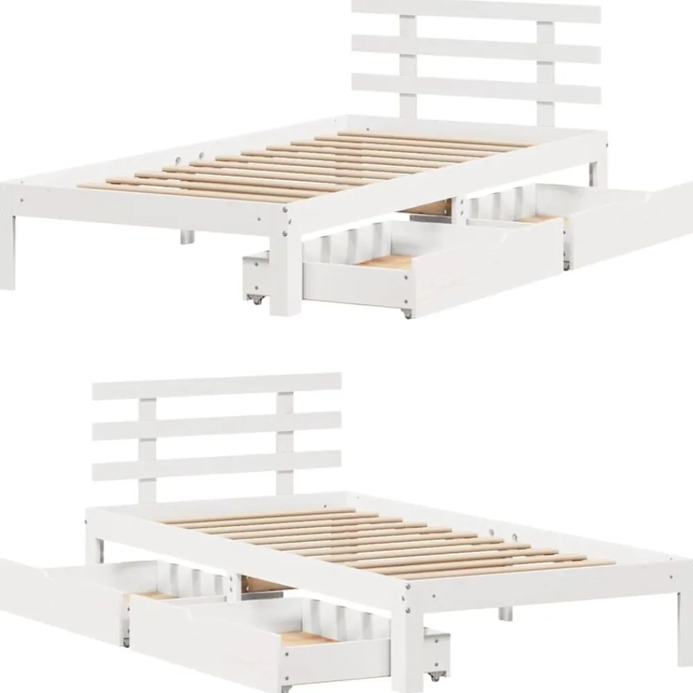 vidaXL Camas Y Accesorios-Estructura cama con cajones madera maciza pino 75x190 cm