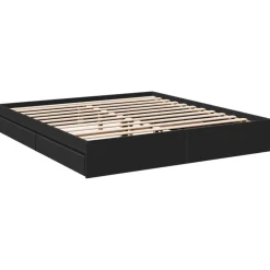 vidaXL Camas Y Accesorios-Estructura cama con cajones madera ingeniería negra 200x200 cm