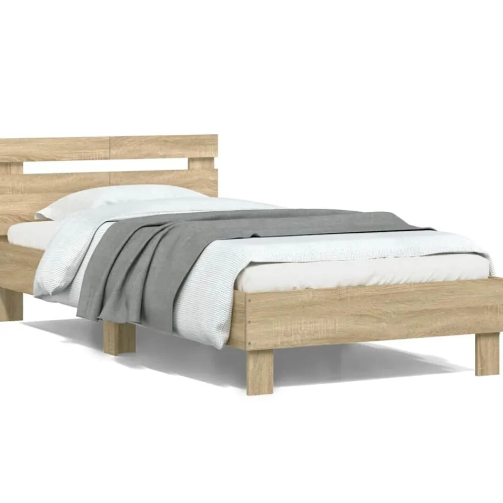 vidaXL Estructura cama con cabecero sin colchón 100x200cm Roble Sonoma Online