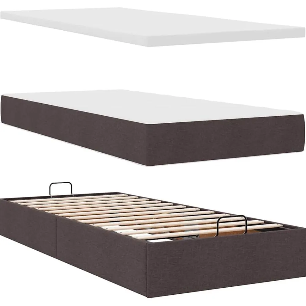 vidaXL Estructura cama otomana colchones tela marrón oscuro 160x200 cm Clearance