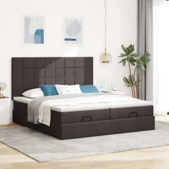 vidaXL Estructura cama otomana colchones tela marrón oscuro 160x200 cm Clearance