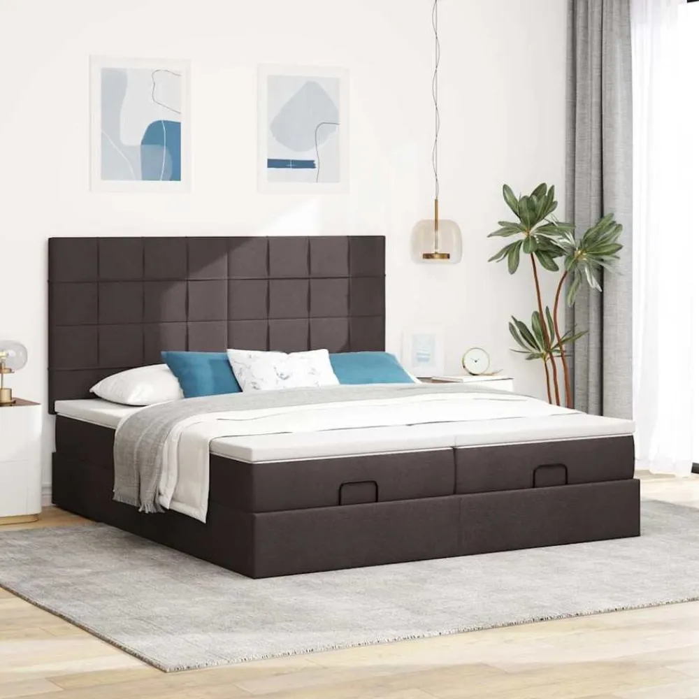 vidaXL Estructura cama otomana colchones tela marrón oscuro 160x200 cm Clearance
