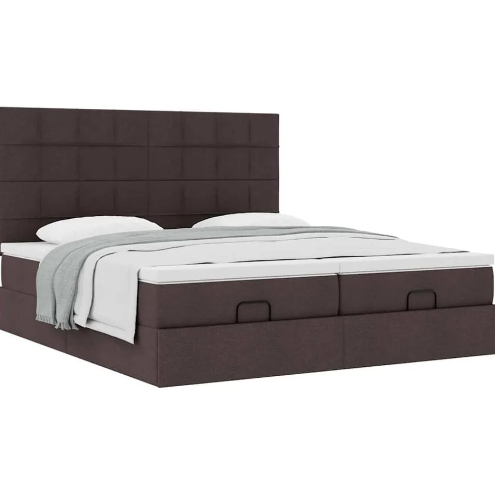 vidaXL Estructura cama otomana colchones tela marrón oscuro 160x200 cm Clearance