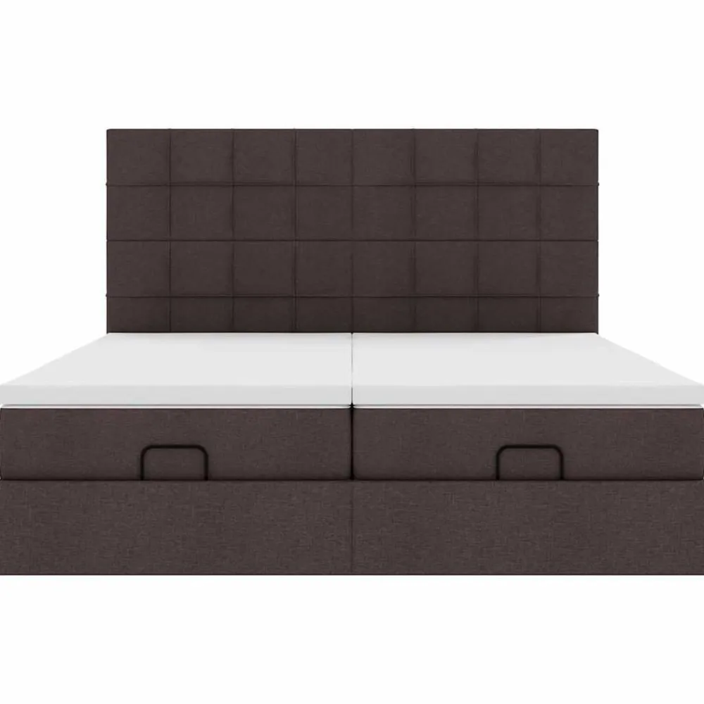 vidaXL Estructura cama otomana colchones tela marrón oscuro 160x200 cm Clearance