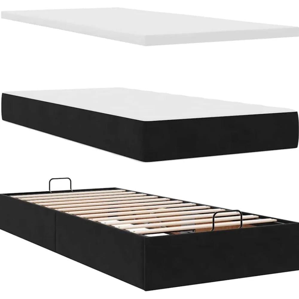 vidaXL Camas Y Accesorios-Estructura cama otomana colchones terciopelo negra 80x200cm