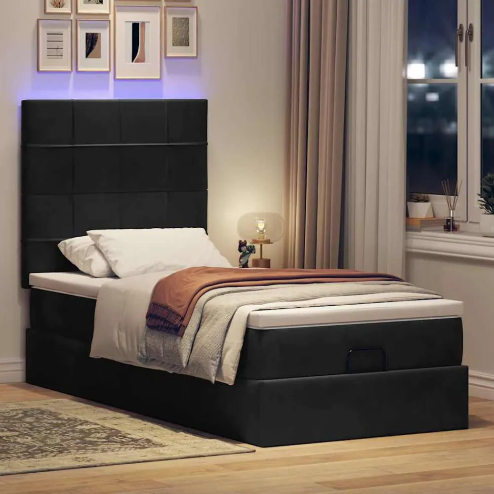 vidaXL Camas Y Accesorios-Estructura cama otomana colchones terciopelo negra 80x200cm