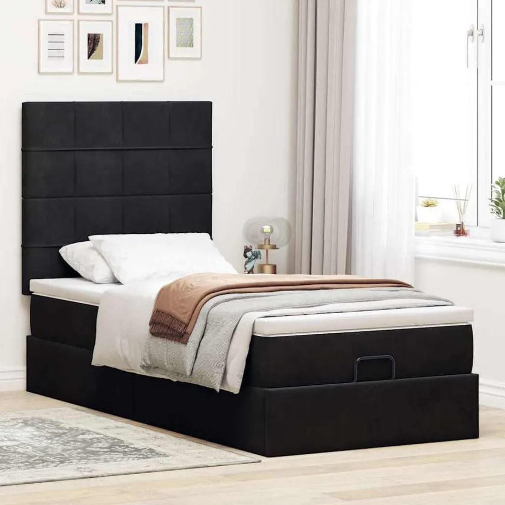 vidaXL Camas Y Accesorios-Estructura cama otomana colchones terciopelo negra 80x200cm