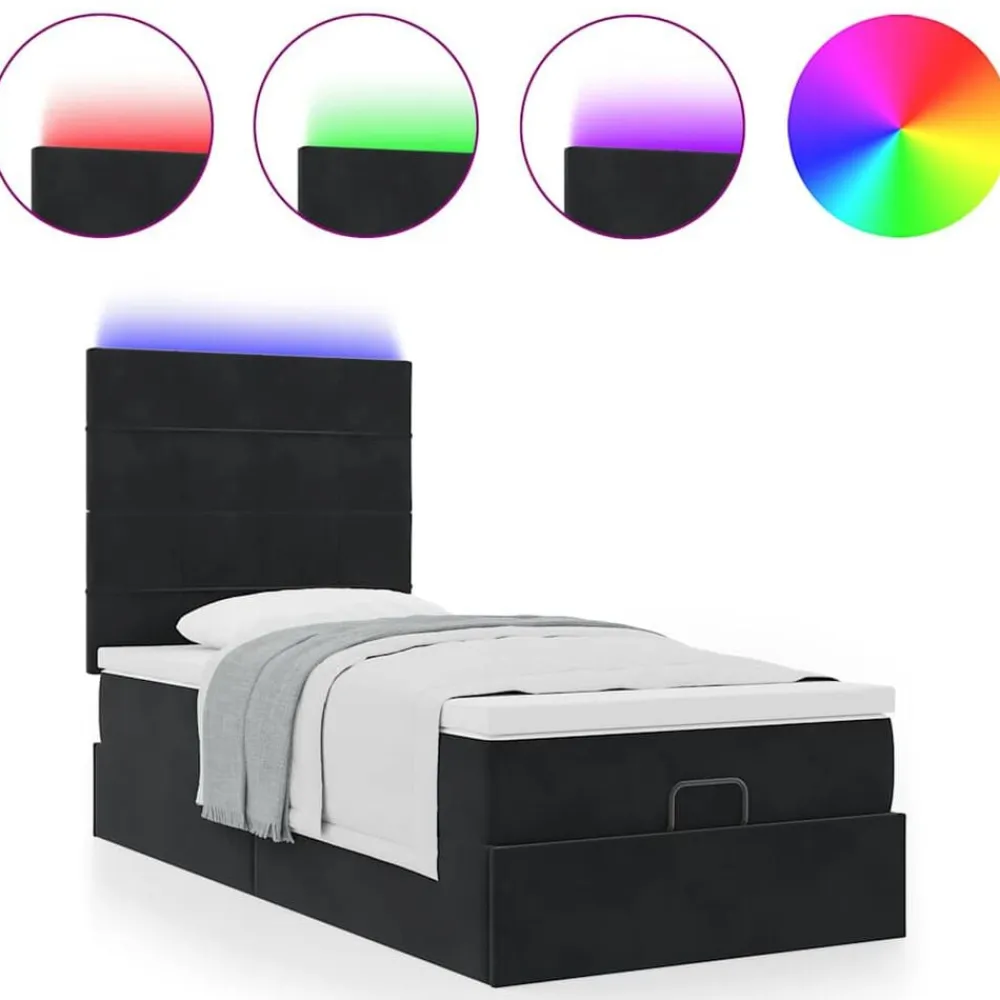 vidaXL Camas Y Accesorios-Estructura cama otomana colchones terciopelo negra 80x200cm