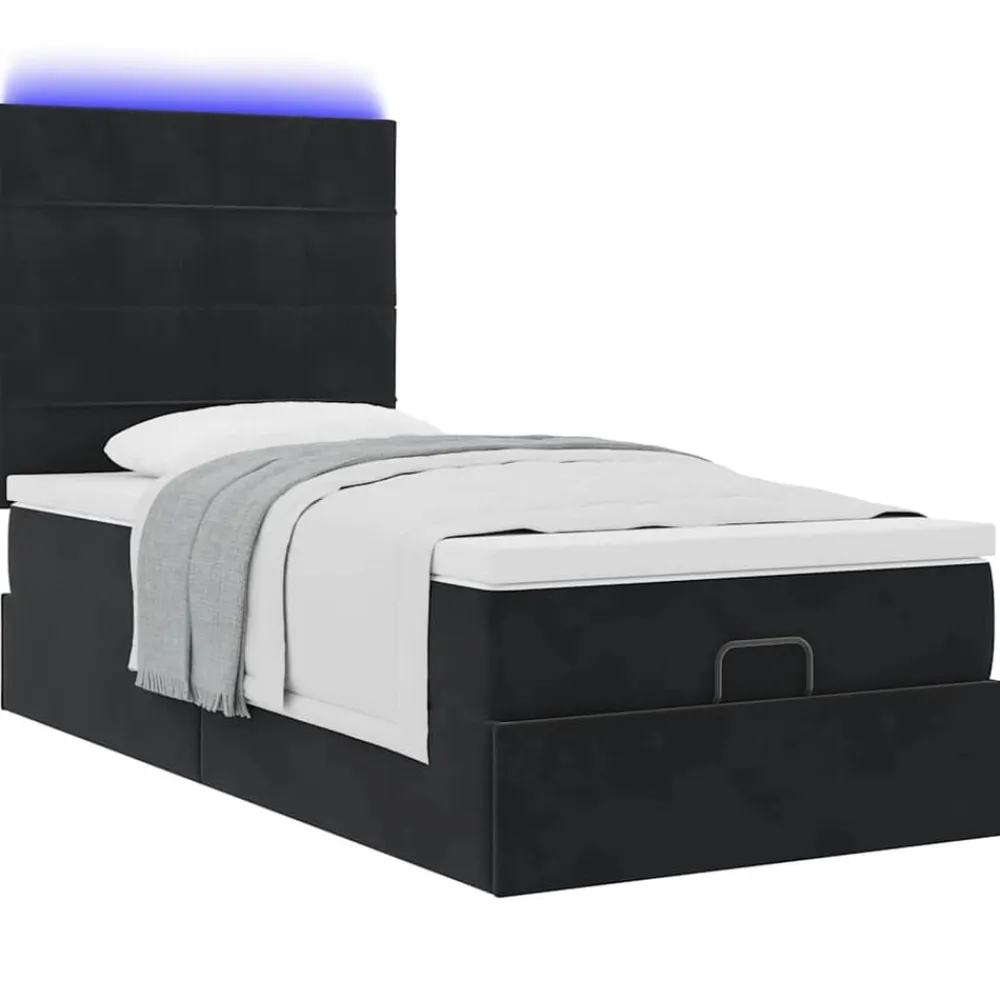 vidaXL Camas Y Accesorios-Estructura cama otomana colchones terciopelo negra 80x200cm