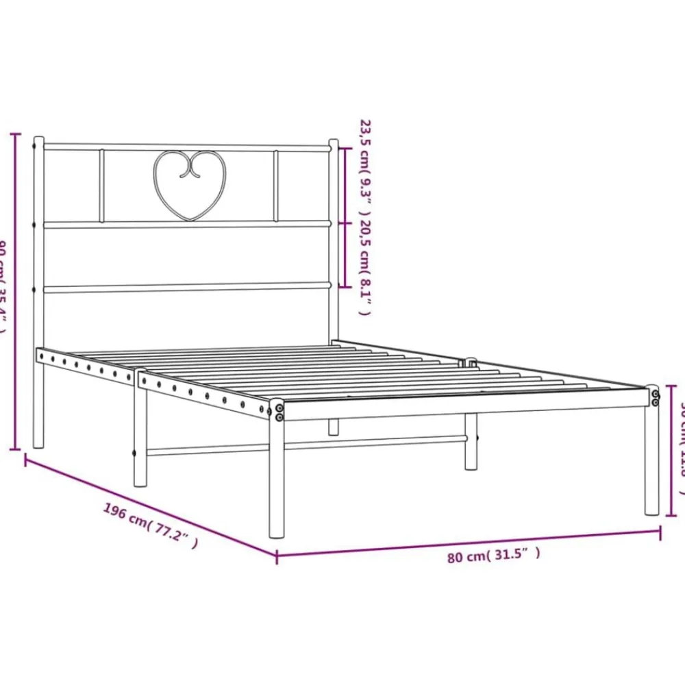 vidaXL Camas Y Accesorios-Estructura cama sin colchón con cabecero metal 75x190 cm