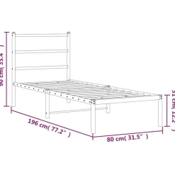 vidaXL Camas Y Accesorios-Estructura cama sin colchón con cabecero metal 75x190 cm