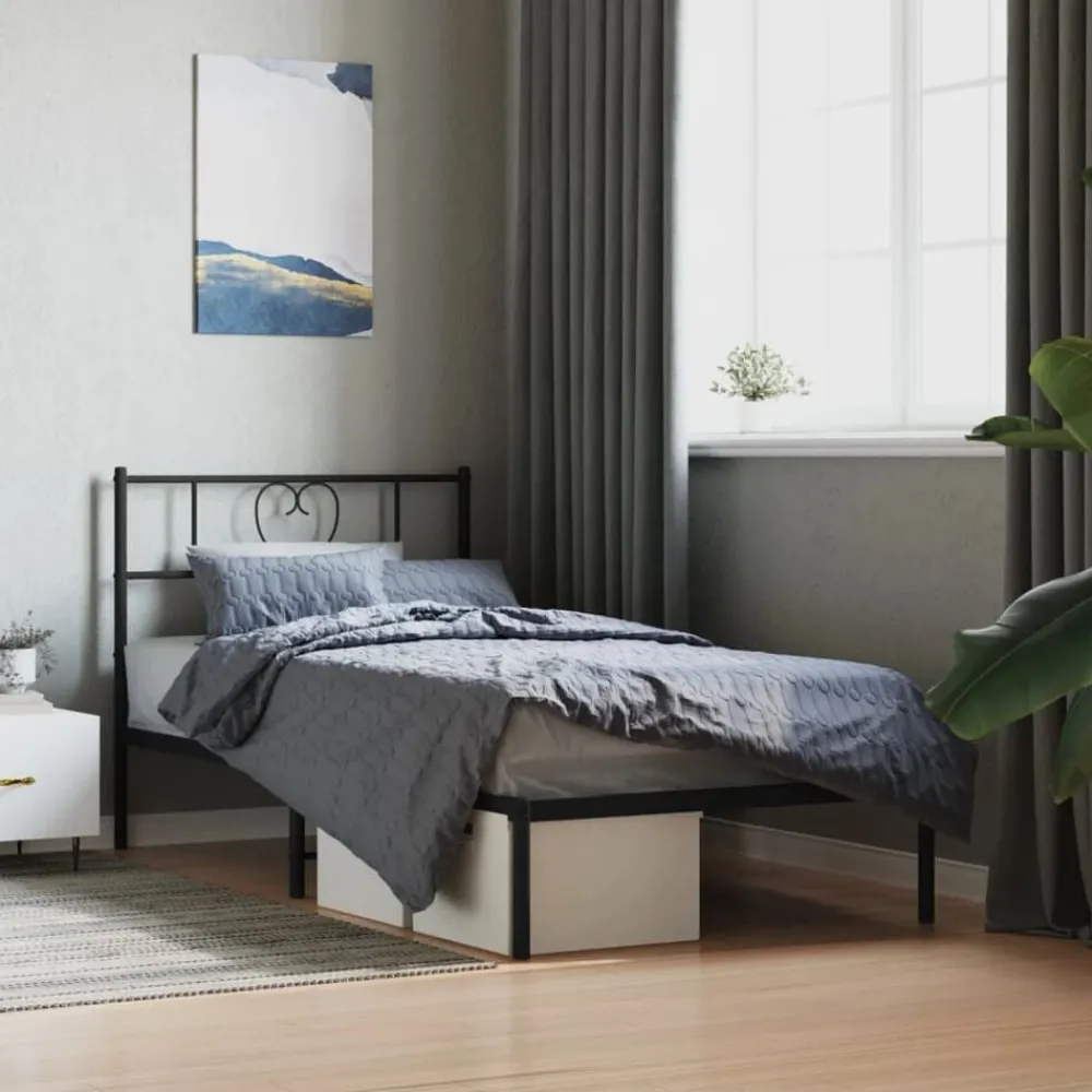 vidaXL Estructura cama sin colchón con cabecero metal 75x190 cm Negro Clearance