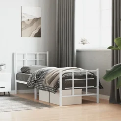 vidaXL Estructura cama sin colchón con estribo metal 75x190 cm Blanco Sale