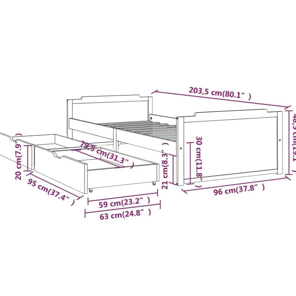 vidaXL Camas Y Accesorios-Estructura cama sin colchón madera pino marrón miel 90x200 cm
