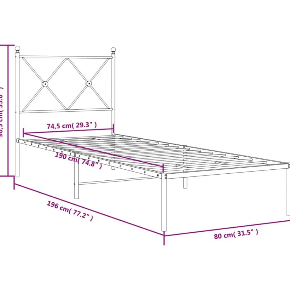 vidaXL Camas Y Accesorios-Estructura cama sin colchón con cabecero metal 75x190 cm