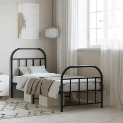 vidaXL Estructura cama sin colchón con estribo metal 75x190 cm Negro Outlet