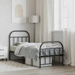 vidaXL Estructura cama sin colchón con estribo metal 75x190 cm Negro Outlet