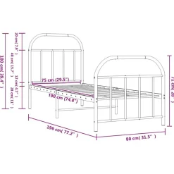 vidaXL Estructura cama sin colchón con estribo metal 75x190 cm Negro Outlet