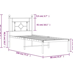 vidaXL Estructura cama sin colchón con cabecero metal 75x190 cm Negro New