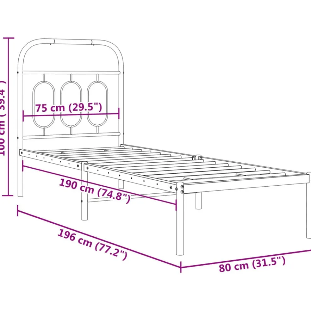vidaXL Camas Y Accesorios-Estructura cama sin colchón con cabecero metal 75x190 cm