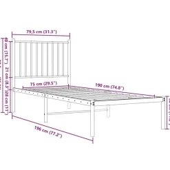 vidaXL Camas Y Accesorios-Estructura cama sin colchón con cabecero metal 75x190 cm
