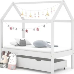 vidaXL Estructura de cama infantil y cajón madera pino blanca 70x140cm Blanco Online
